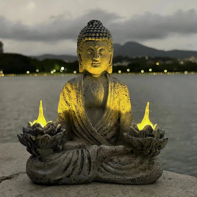 Décoration de statue de Bouddha d'extérieur, ornements de statue de Bouddha de jardin zen, lumières solaires, lotus de Bouddha - 9