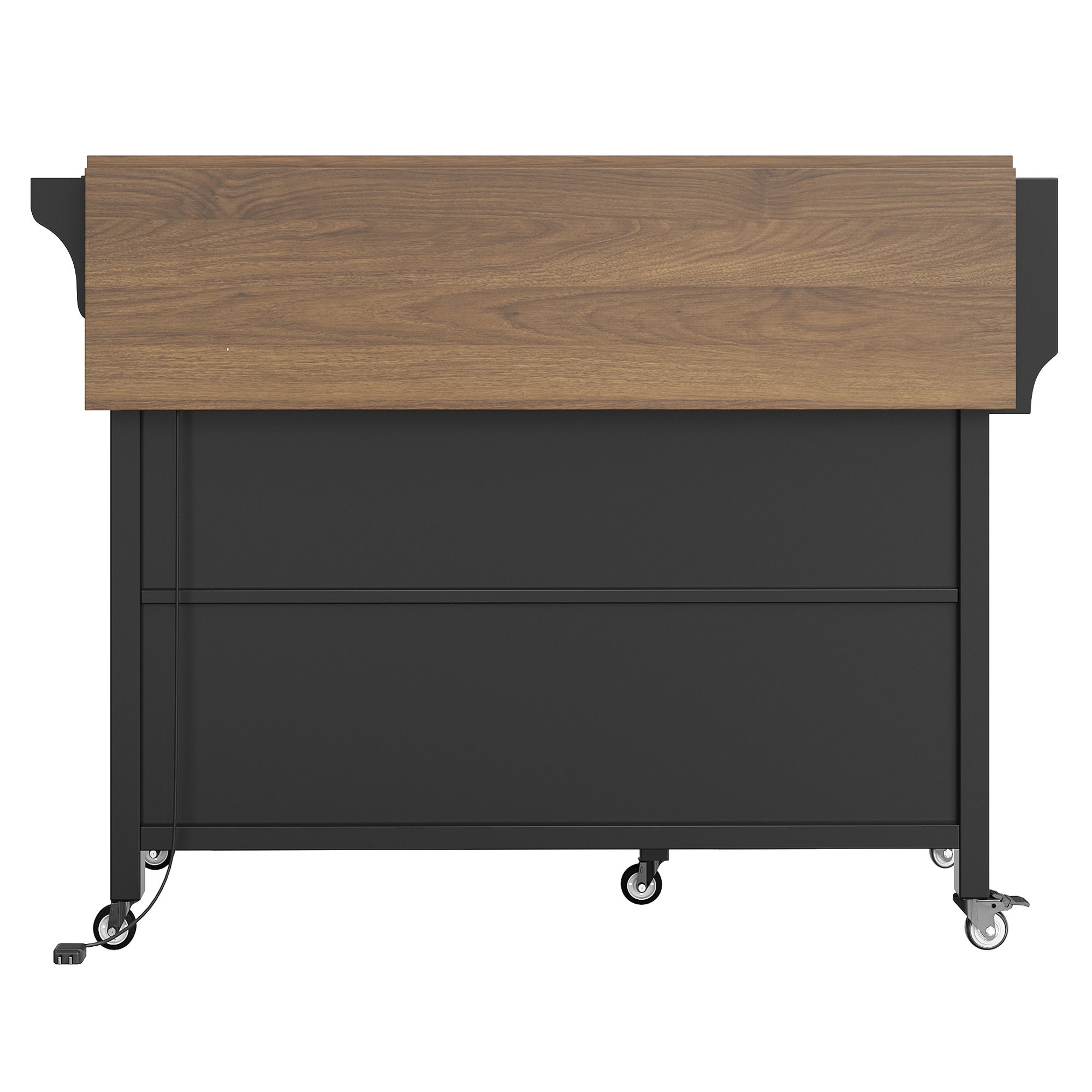 Isla de cocina móvil - encimera extensible - con LED - 2 cajones y 2 puertas - con toallero - MDF - negro + natural - 7