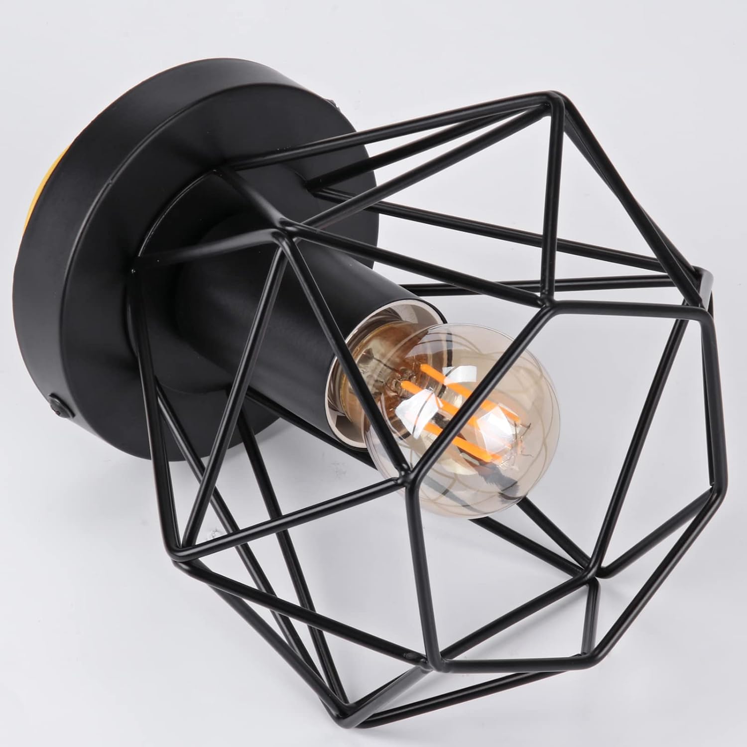 Plafonnier industrielle cage en métal fer forge, retro suspension luminaire lustre style vintage lampe de plafond, E27 base Ø16cm - Noir - 4