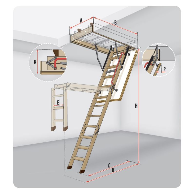 Escalier escamotable avec échelle en bois LWK Komfort Fakro Hauteur 280cm - Dimensions 60 x 120 cm - 2