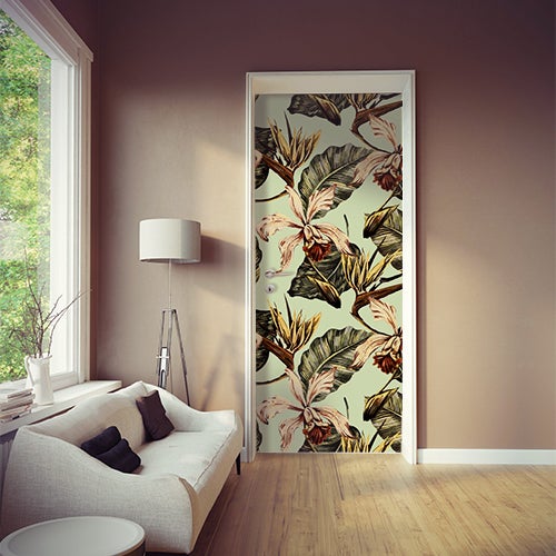 Autocollant Porte 3D Motif Plante/fleur - Dimensions 83x205 Cm (2 Bandes) - PVC Adhésif, étanche - Pour Décoration Chambre, Salon