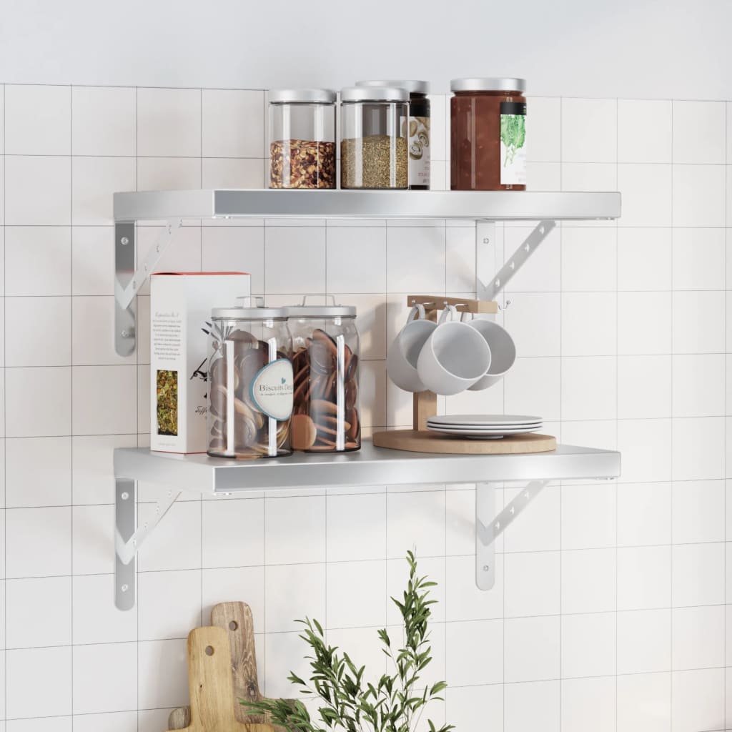 2 pcs Étagères murale | Étagère flottante | Étagères de rangements 50x30 cm argenté acier inoxydable CFW85311 - 2