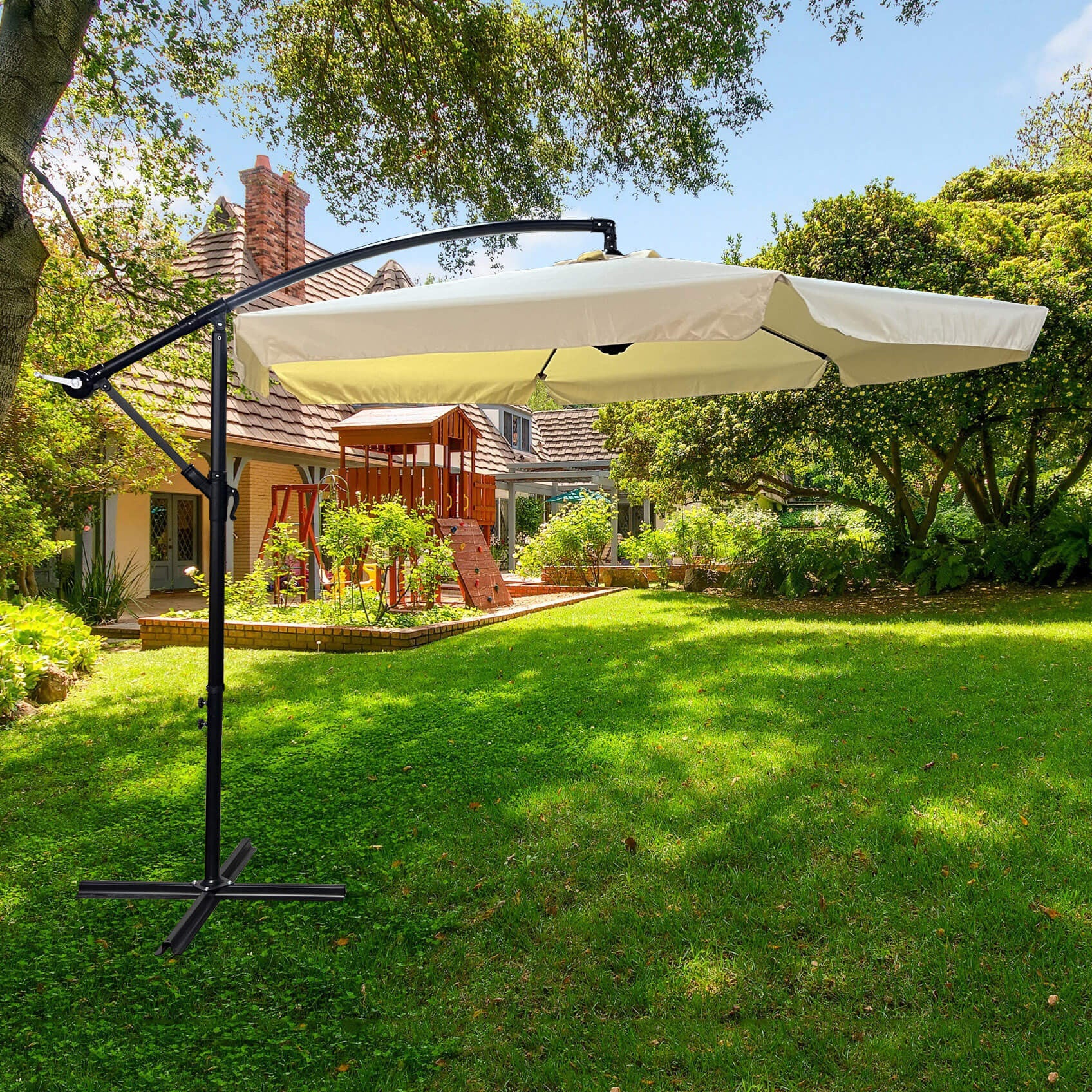 Parasol de jardin et de terrasse CYNIA imperméable en beige, Poids 11,7 kg Dimensions L300 x l300 x H245 cm - 9