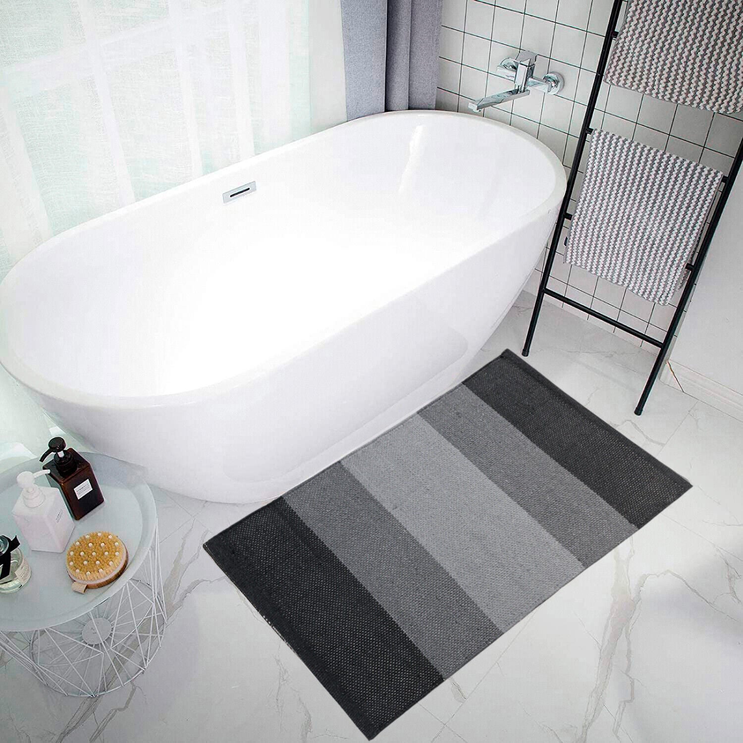 Tappeto Cucina Bagno Puro Cotone Morbido Assorbente Scendiletto Intrecciato a Mano Grigio 55x140 cm - 3