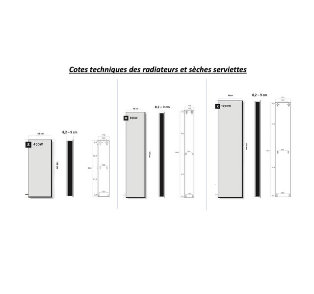 Radiateur sèche serviette électrique miroir - 450 Watts - 100 x 40 cm vertical