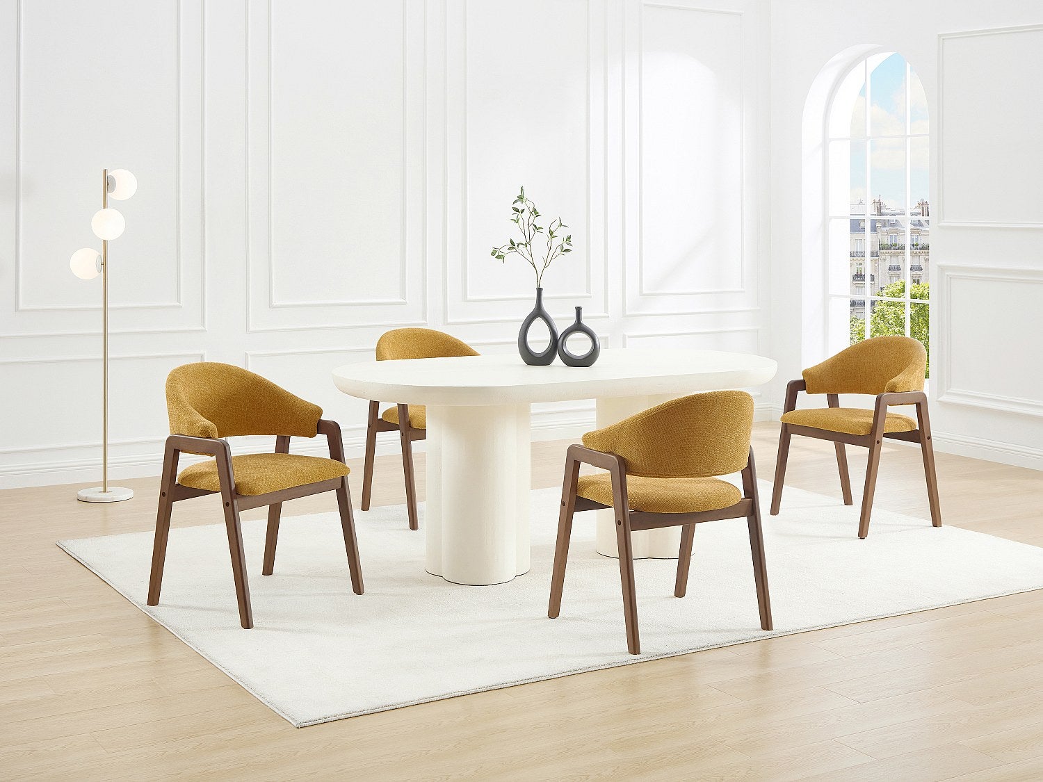 Lot de 6 chaises avec accoudoirs en tissu texturé et bois d'hévéa ...