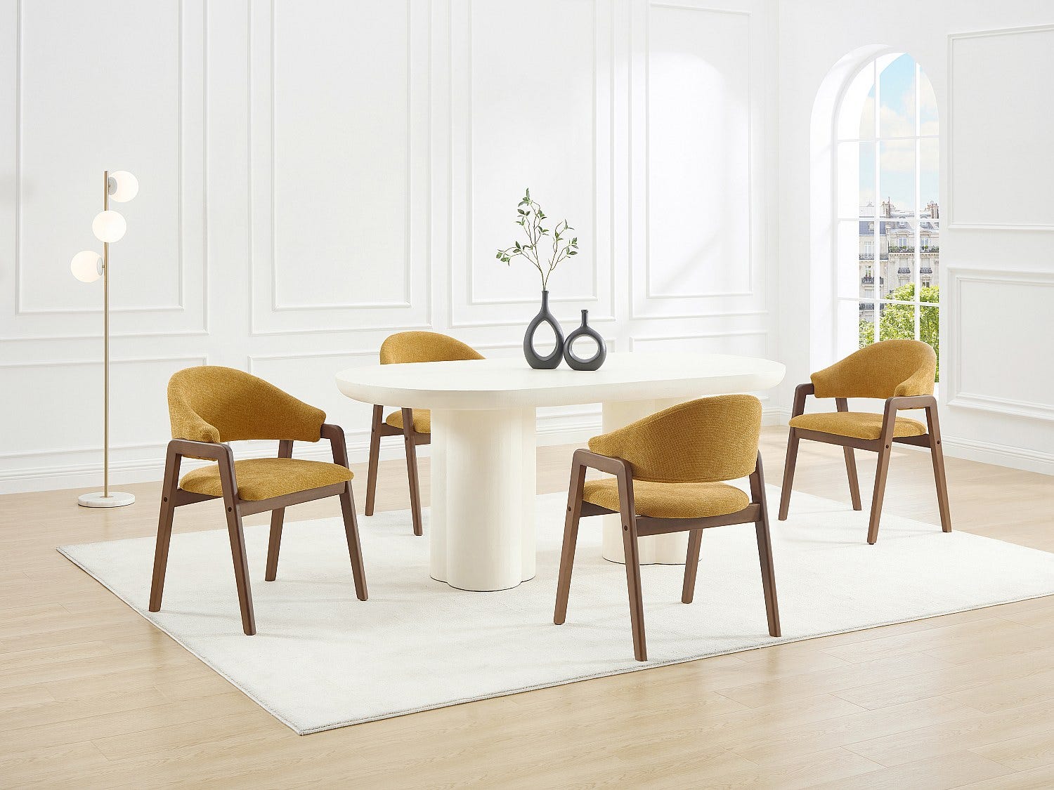Lot de 6 chaises avec accoudoirs en tissu texturé et bois d'hévéa ...