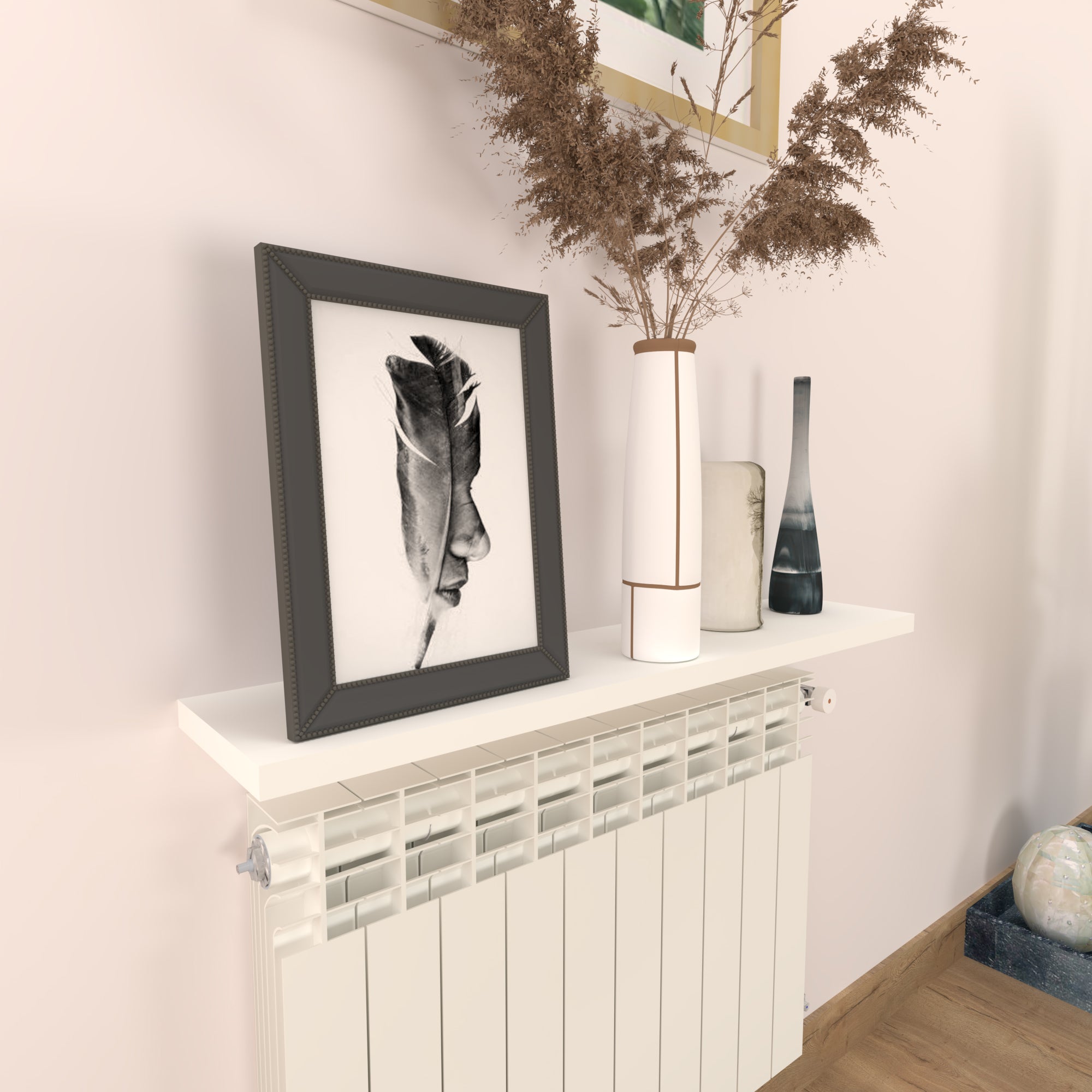 Henor Étagère murale en Bois 90 x 15 x 2.5 cm Support caché. Réglable horizontalement. Vertical et inclinaison. Charge max. 30kg Blanc - 7