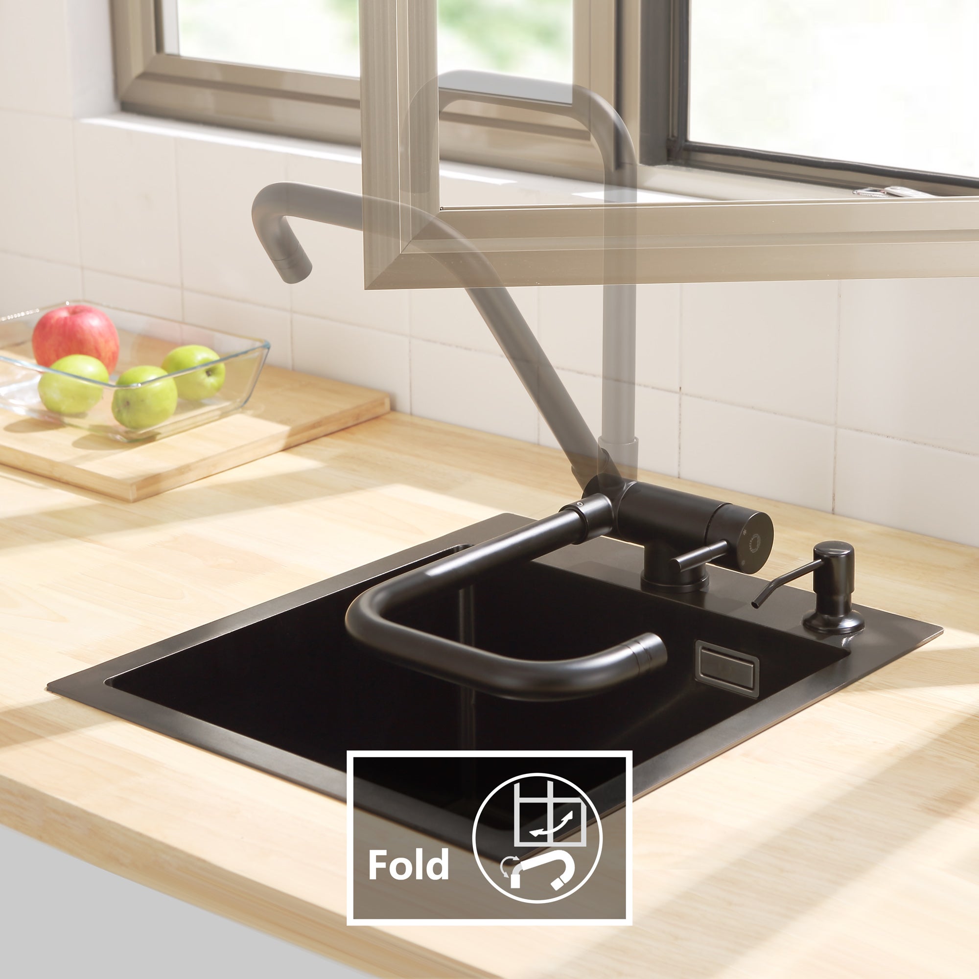 Bajo Ventana Grifo De Cocina ONECE Negro Mezclador Plegable Con