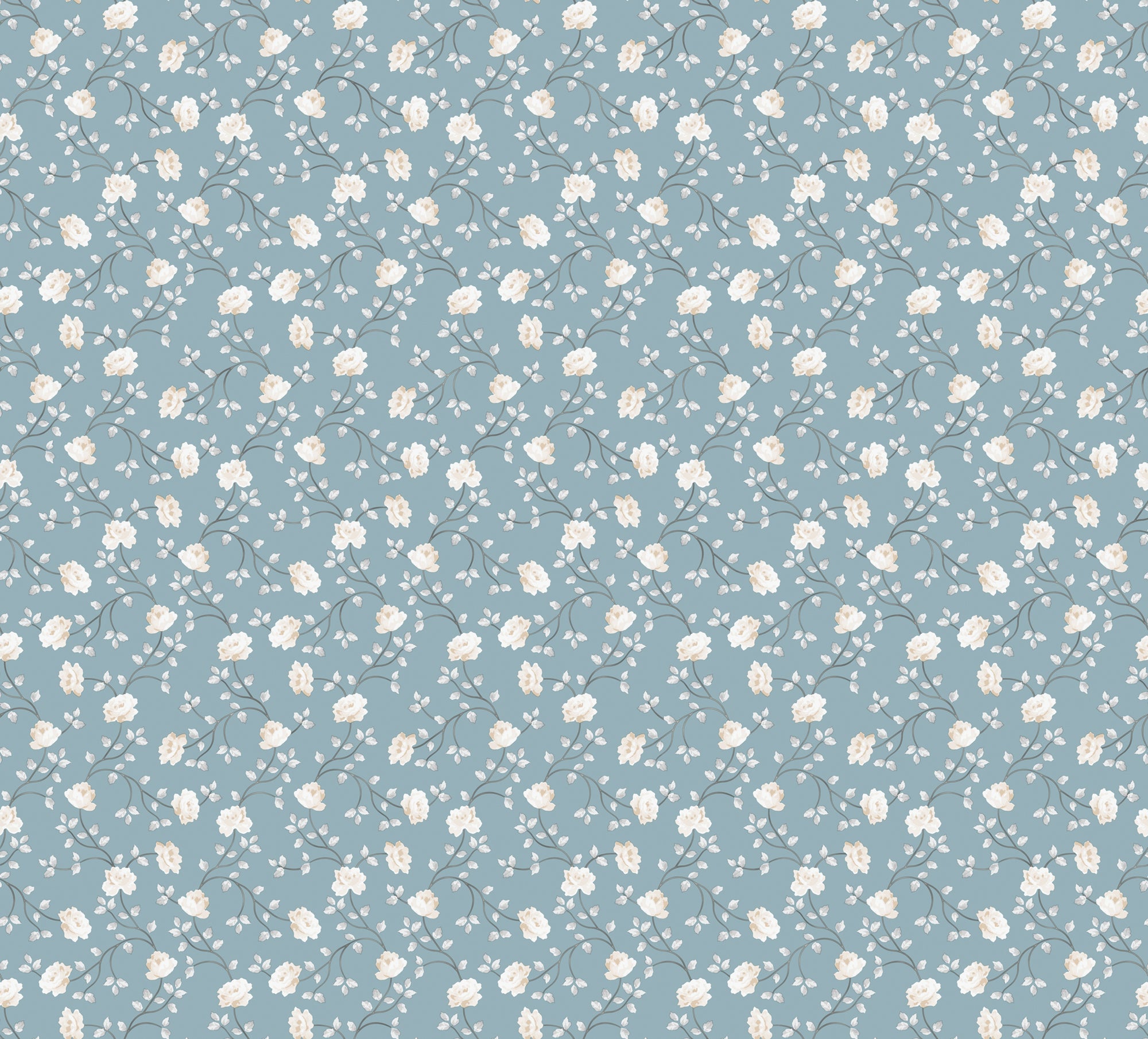 Tapeta kwiaty szaro-niebieskimIbiałym - 53 cm x 10 m - SANDERS &amp; SANDERS