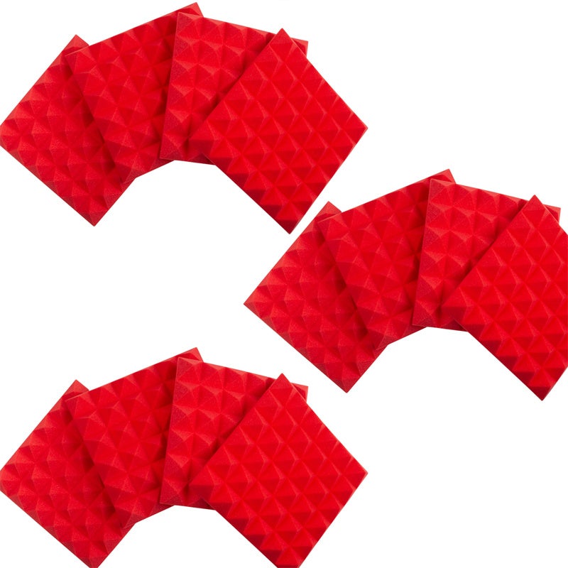 Zestaw 12 paneli akustycznych 30 x 30 x 5 cm, piramidalne panele ścienne dźwiękochłonne z pianki akustycznej o wysokiej gęstości