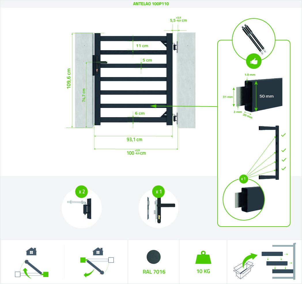 Cancello pedonale in alluminio 1m ANTELAO 100P110 - 3