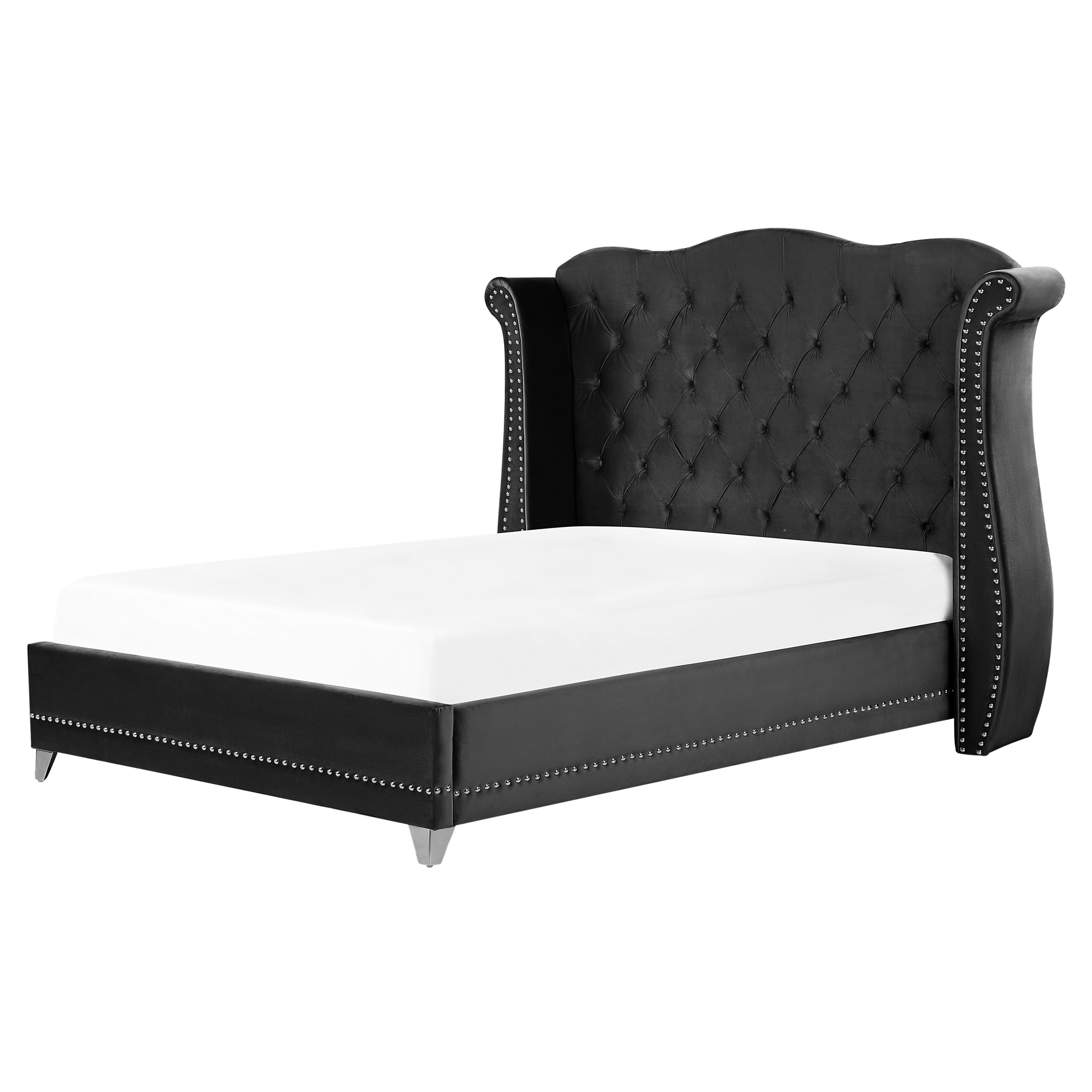 Lit avec sommier AYETTE 160 x 200 cm Velours Noir | Leroy Merlin