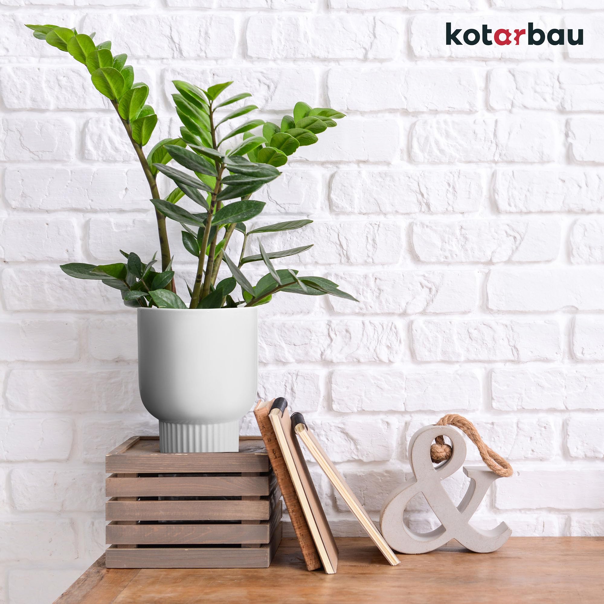 Lot de 2 Pots de Fleurs en Céramique, Diamètre : 12 cm, Hauteur : 16,5 cm, Blanc, Cache-Pot en Céramique pour Plantes d'Intérieur - KOTARBAU - 2