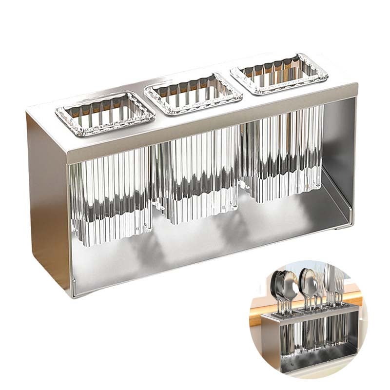 Stojak na sztućce - 3-komorowy organizer na widelce, pałeczki i przybory kuchenne, praktyczne przechowywanie w kuchni i na stole, szary