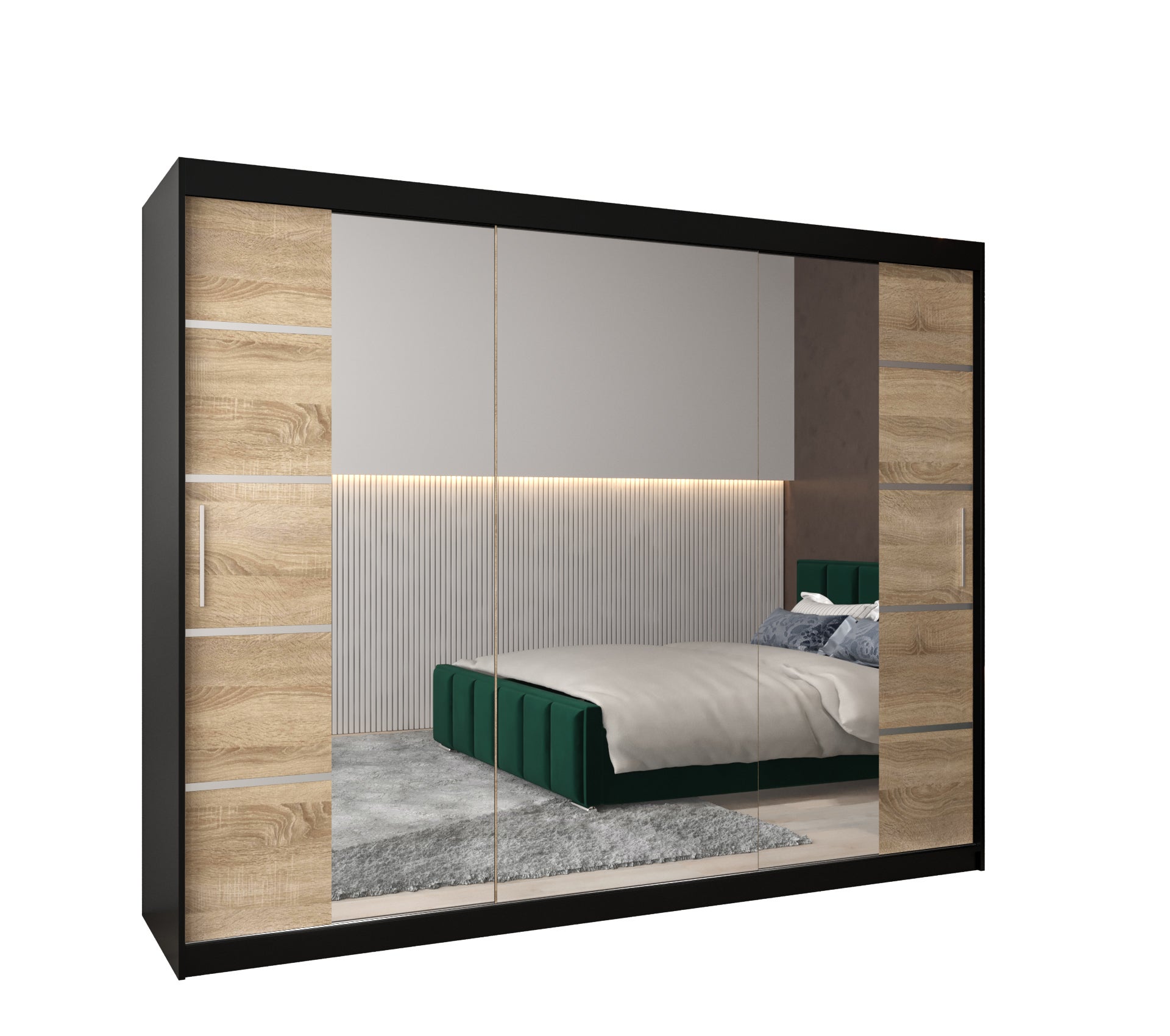 Szafa przesuwna garderoba Verona 4 250 x 62 x 200 cm Czarny + Sonoma - Abiks Meble