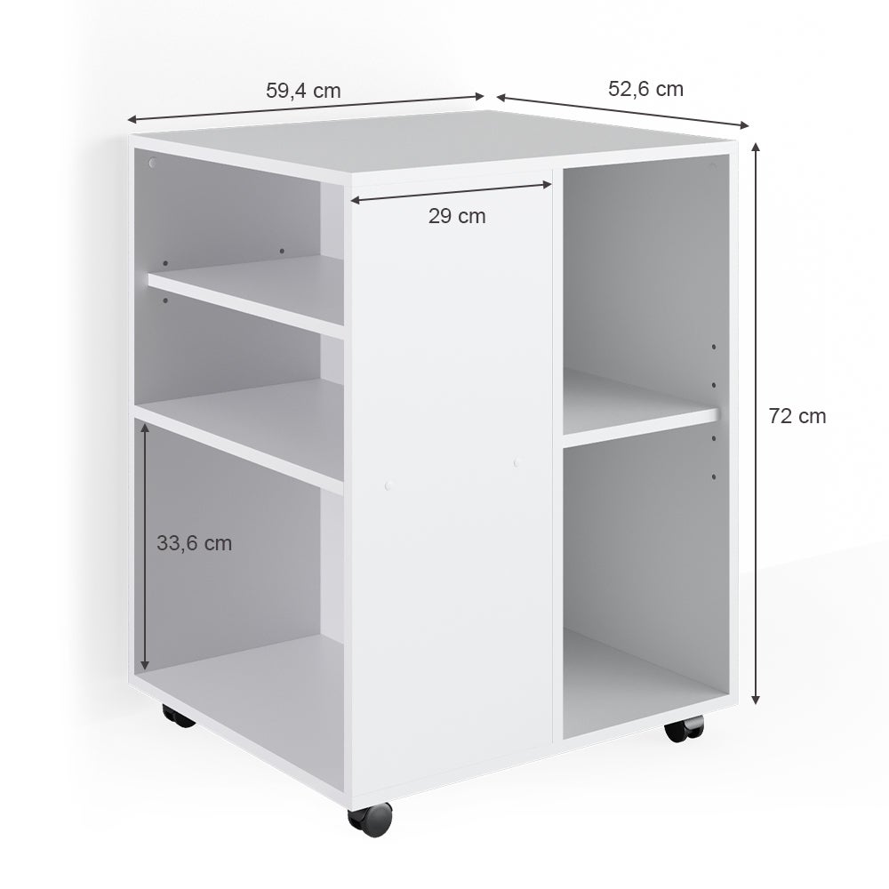 Caisson Roulant Ansel Blanc 60x40 Cm - Meuble Bureau Avec Tiroirs, Roulettes, Rangement Mobile