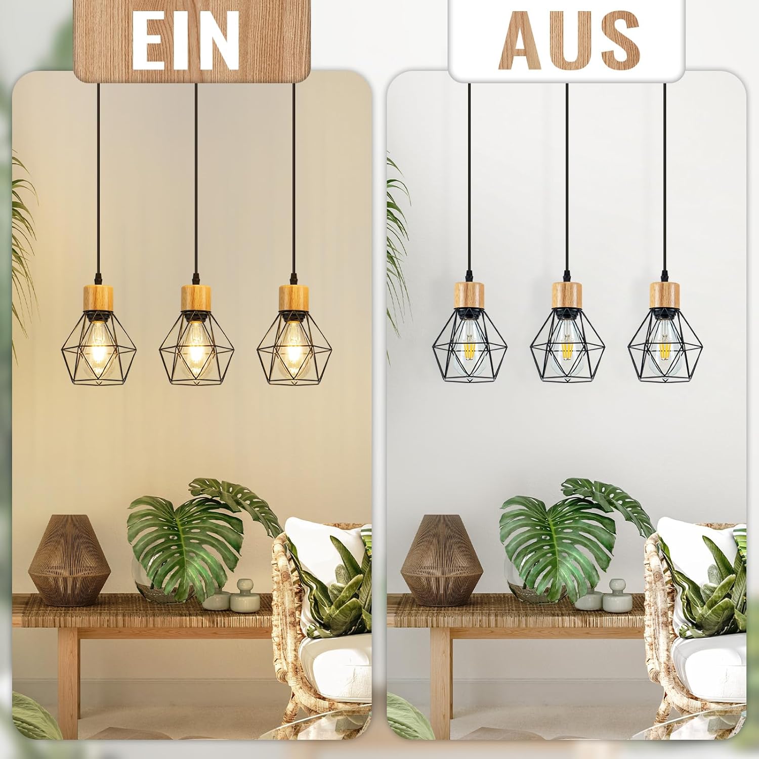 ZMH Lampa wisząca z czarnego metalu w stylu vintage, 3 żarówki E27, brak w zestawie - 9