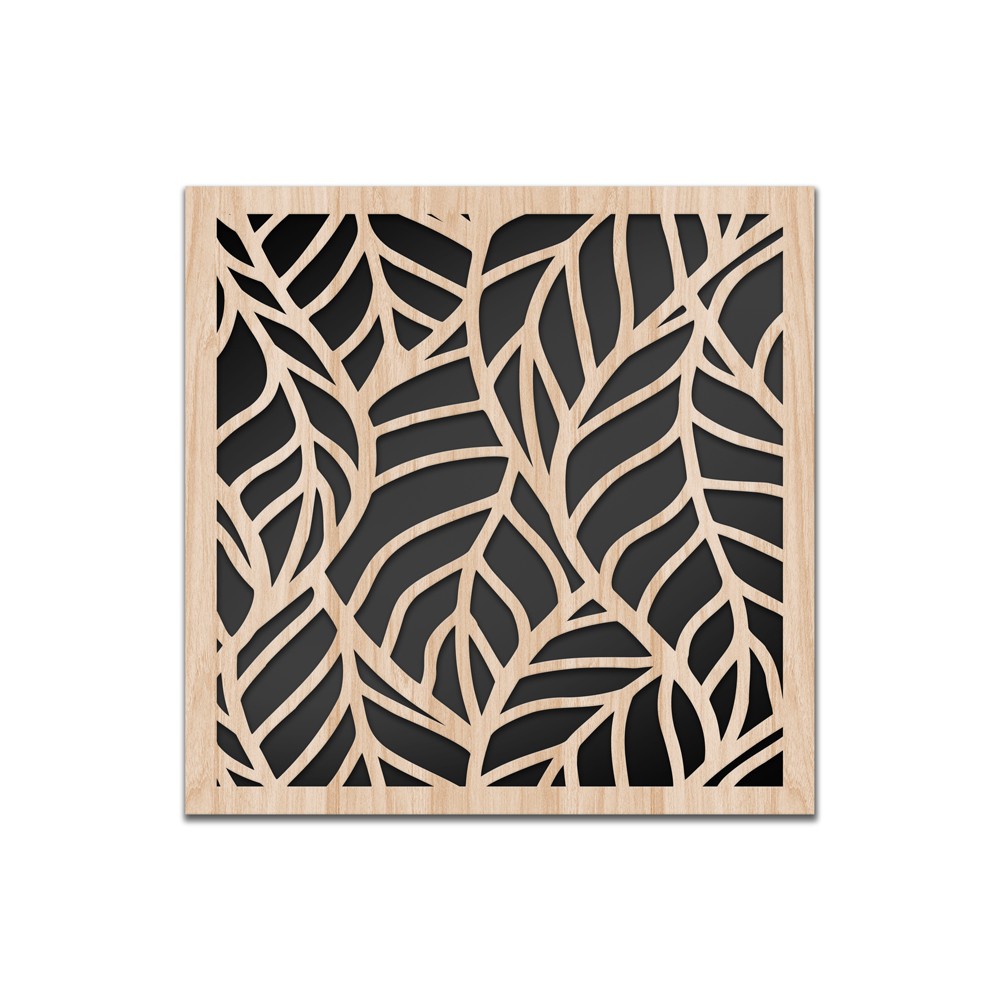 Hojas - lasercut cuadro decorativo compuesto madera y pvc 60x60 cm