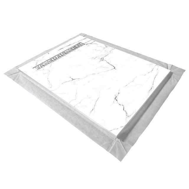 Receveur résine 180 x 90 cm effet marbre blanc - grille caniveau excentrée