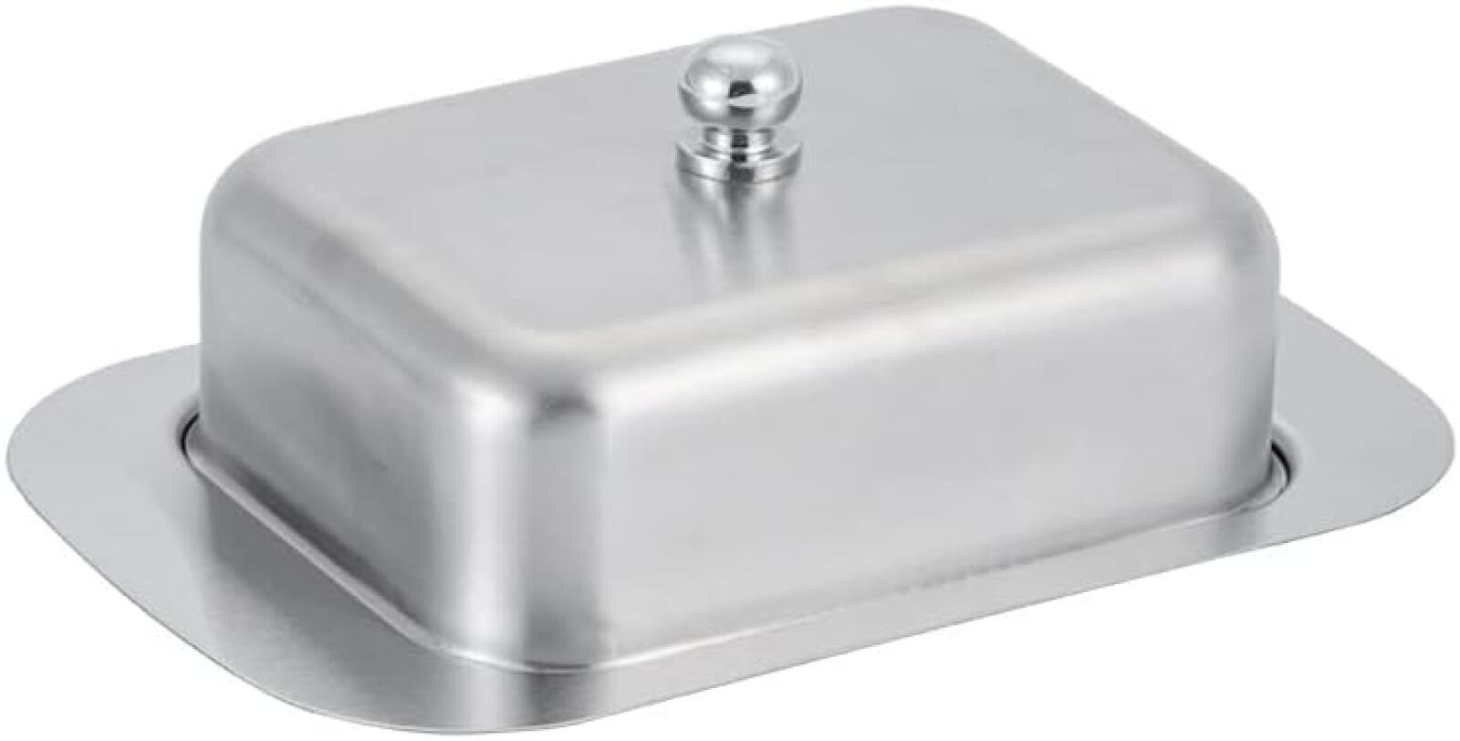 Maselnica ze stali nierdzewnej - Miska do deserów - Pojemnik na chleb i ser z pokrywką - Na 250 g masła - Do restauracji domowej - Srebrna