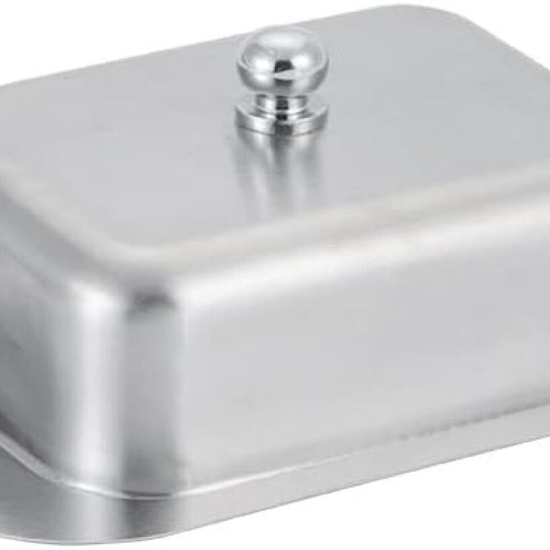 Maselnica ze stali nierdzewnej - Miska do deserów - Pojemnik na chleb i ser z pokrywką - Na 250 g masła - Do restauracji domowej - Srebrna