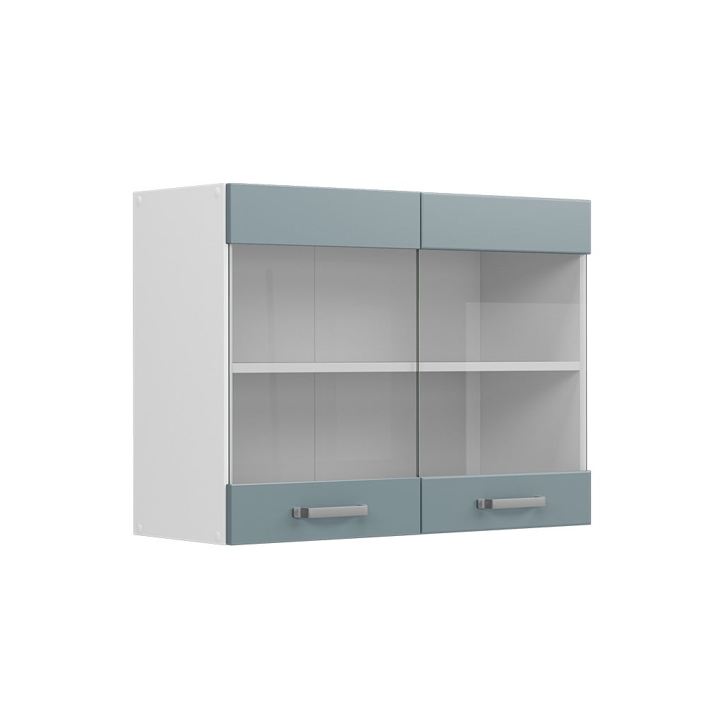 Vicco Szklana szafka kuchenna R-Line, Niebiesko-szary, 80 cm
