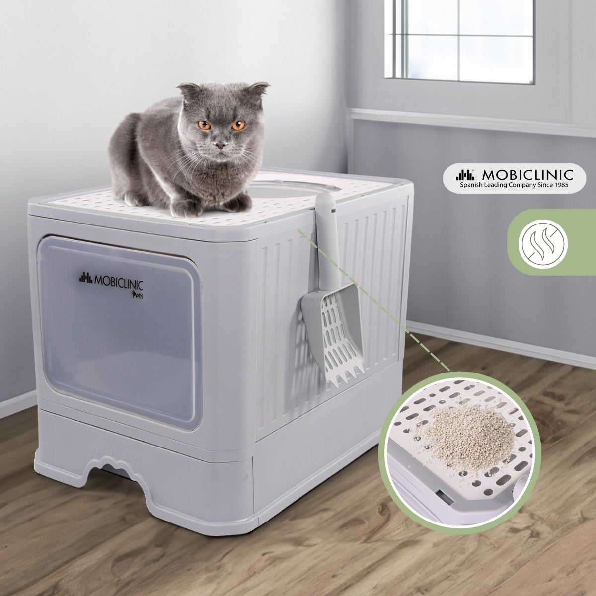 Caixa de areia para gatos fechada com escova Mobiclinic Grande capacidade Bandeja extensível Estável CatBox - 3