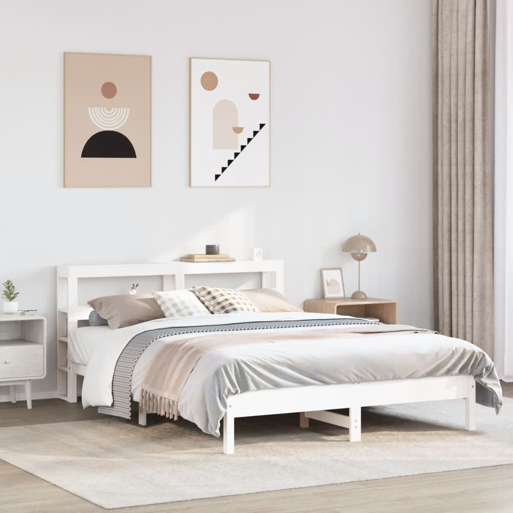 Rama łóżka bez materaca, biała, 150x200 cm, lite drewno sosnowe vidaXL