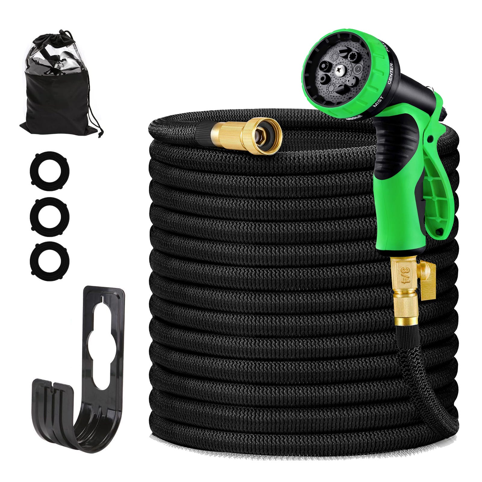Tubo Da Giardino Resistente 1,5 Cm X 150 M - Super Flessibile Con Ugello 10 Funzioni E Raccordi In Ottone 3/4
