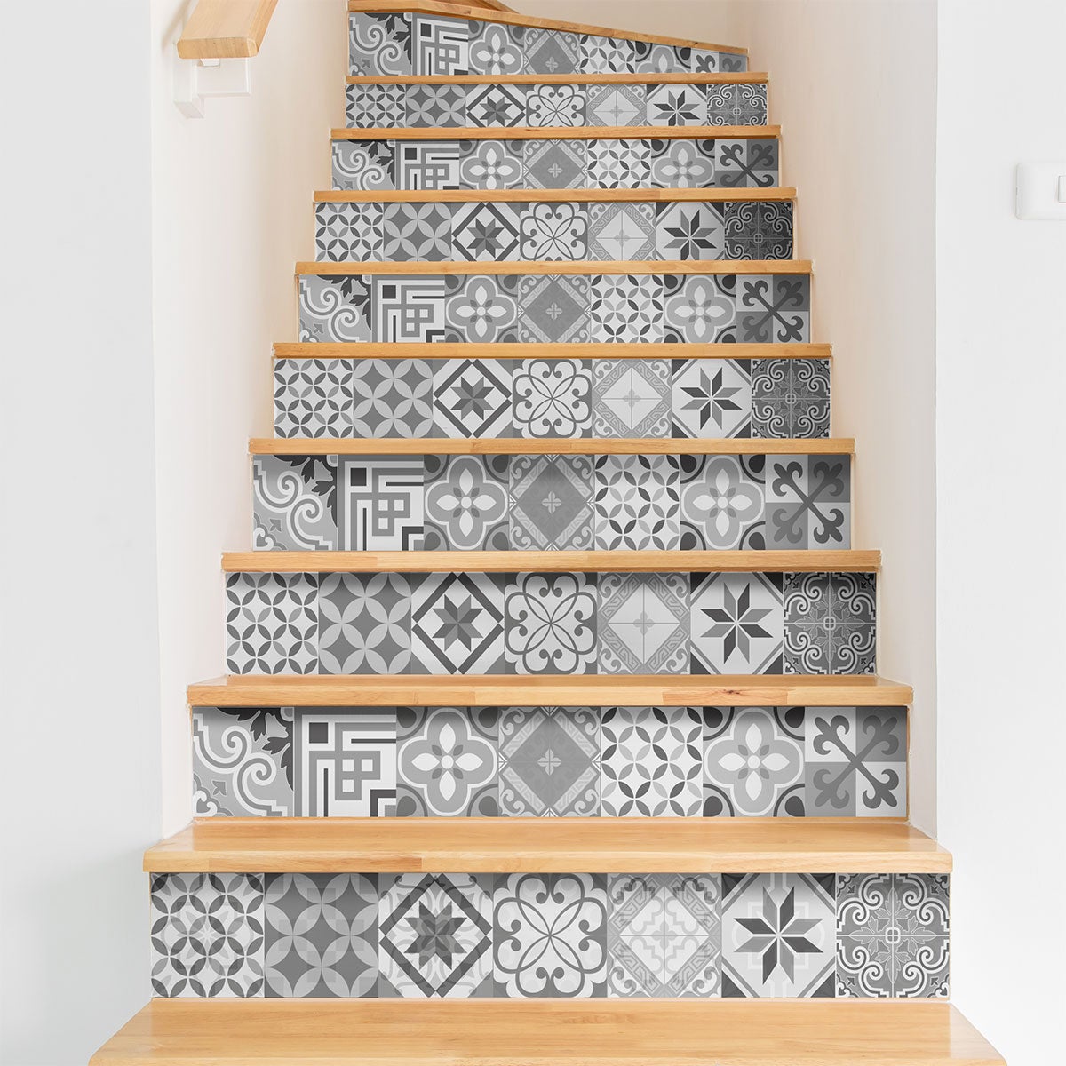 Vinilo escalera baldosas de cemento micalina x 2 - adhesivo pared - sticker revestimiento - 2tirasde15cmx105cm