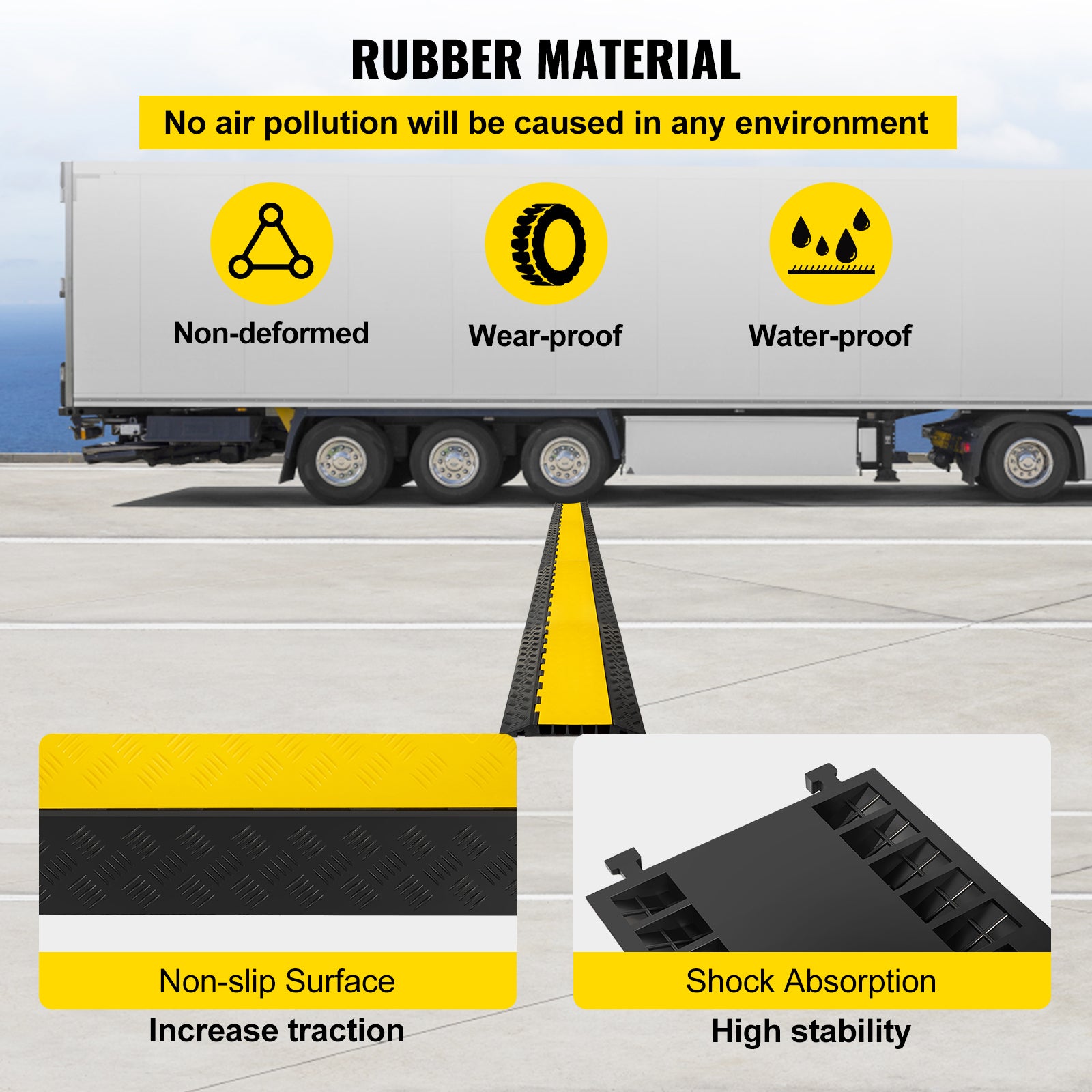 Protecteurs câble caoutchouc SucceBuy 5 canaux,66 000 lb,rampe robuste,ralentisseur vitesse allée,noir,110V,500W - 7
