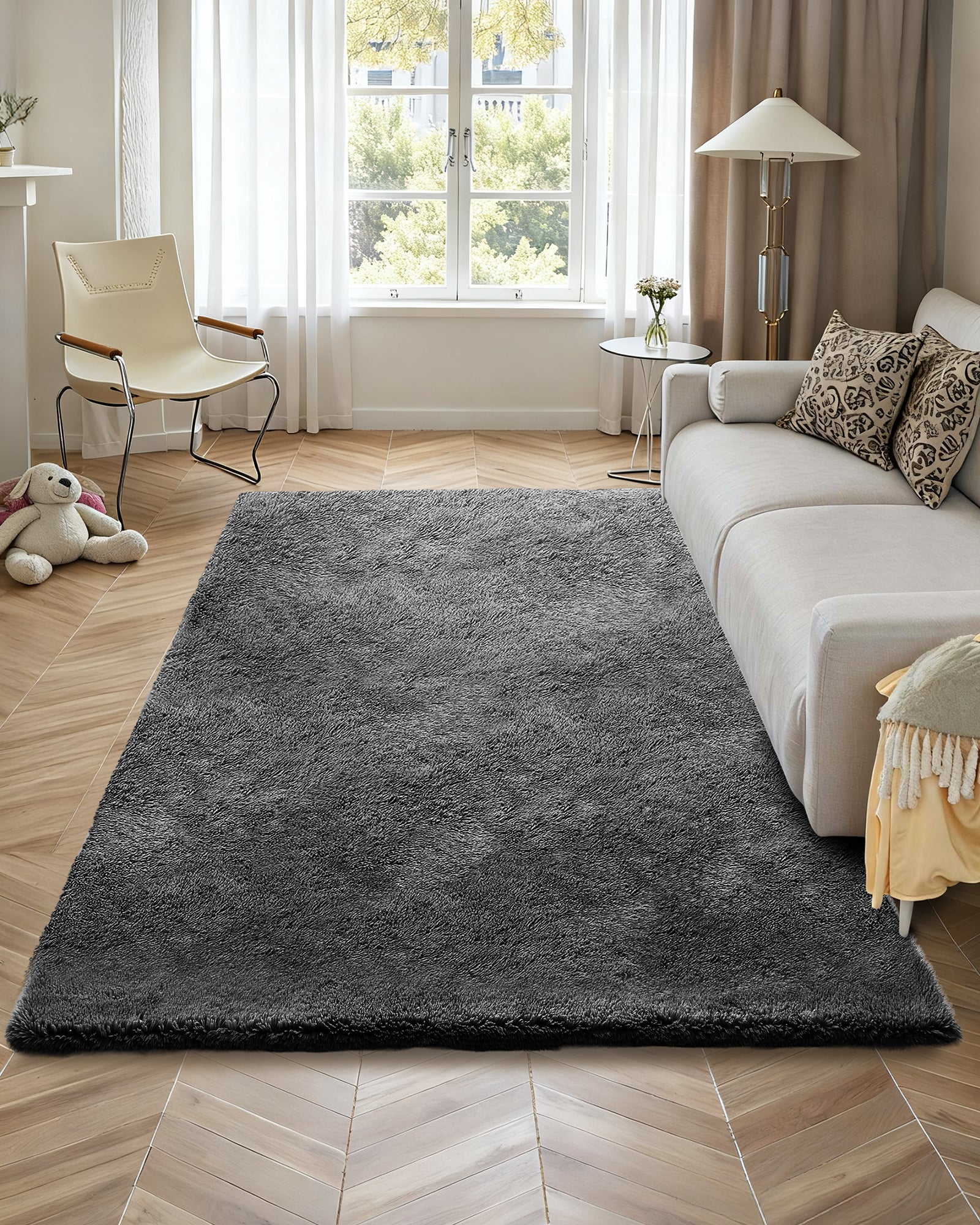 Tapete VEVOR felpudo 1,5 x 2,4 m, retangular, antiderrapante, macio, suave e espesso, com base não tecida, para sala de estar, quarto, cinzento-escuro - 4