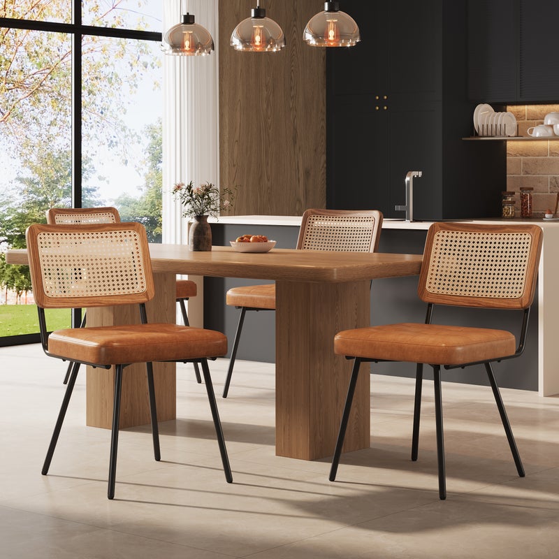 Zestaw 4 krzeseł do jadalni bez podłokietników - 46 x 61 x 79 cm - skóra ekologiczna i nogi metalowe - brązowe