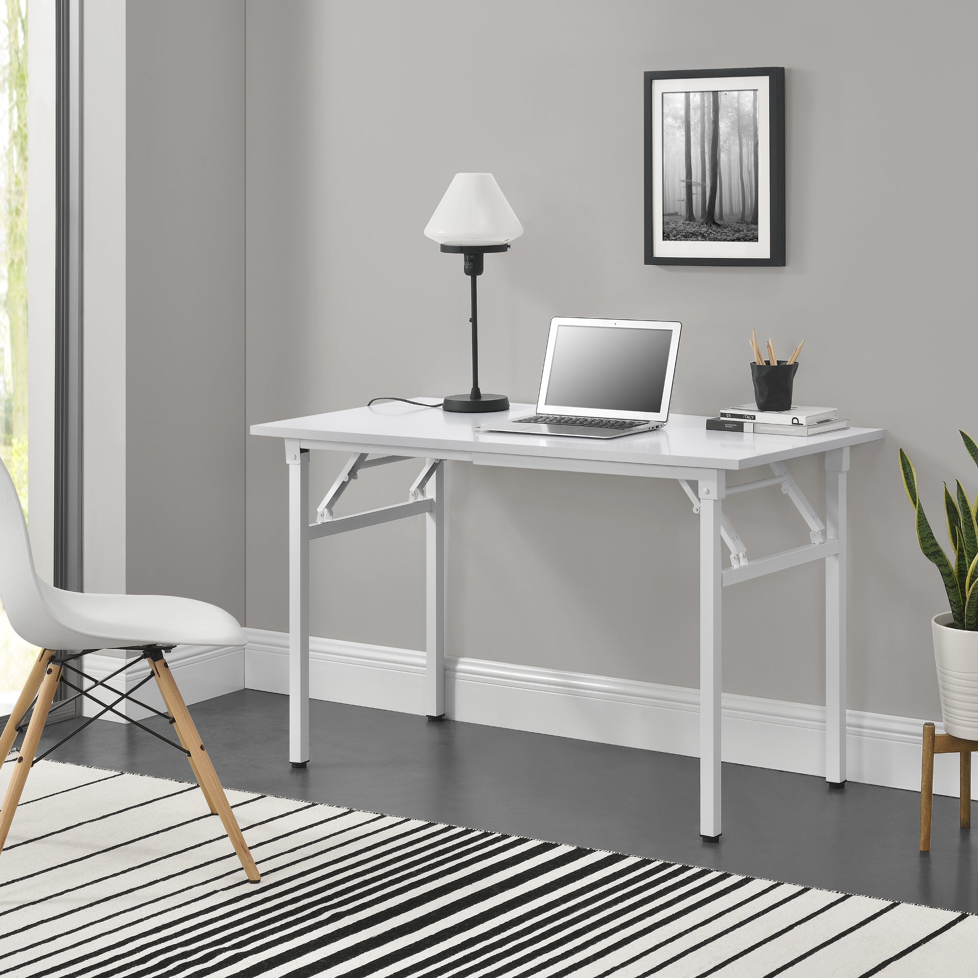 SOROGRA Escritorio Plegable Con Soporte Para Monitor, Mesa De Ordenador Para Oficina En Casa Y Estudio, Escritorio Pequeña De Montaje Fácil Para Espacios Pequeños, Beige