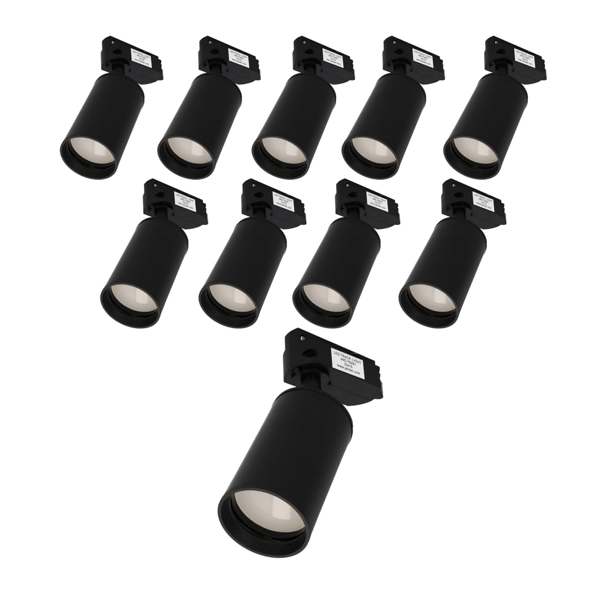 Jandei pack x10 foco carril orientable para gu10, 185v-265v ac monofásico, aluminio. bombilla no incluída. color negro