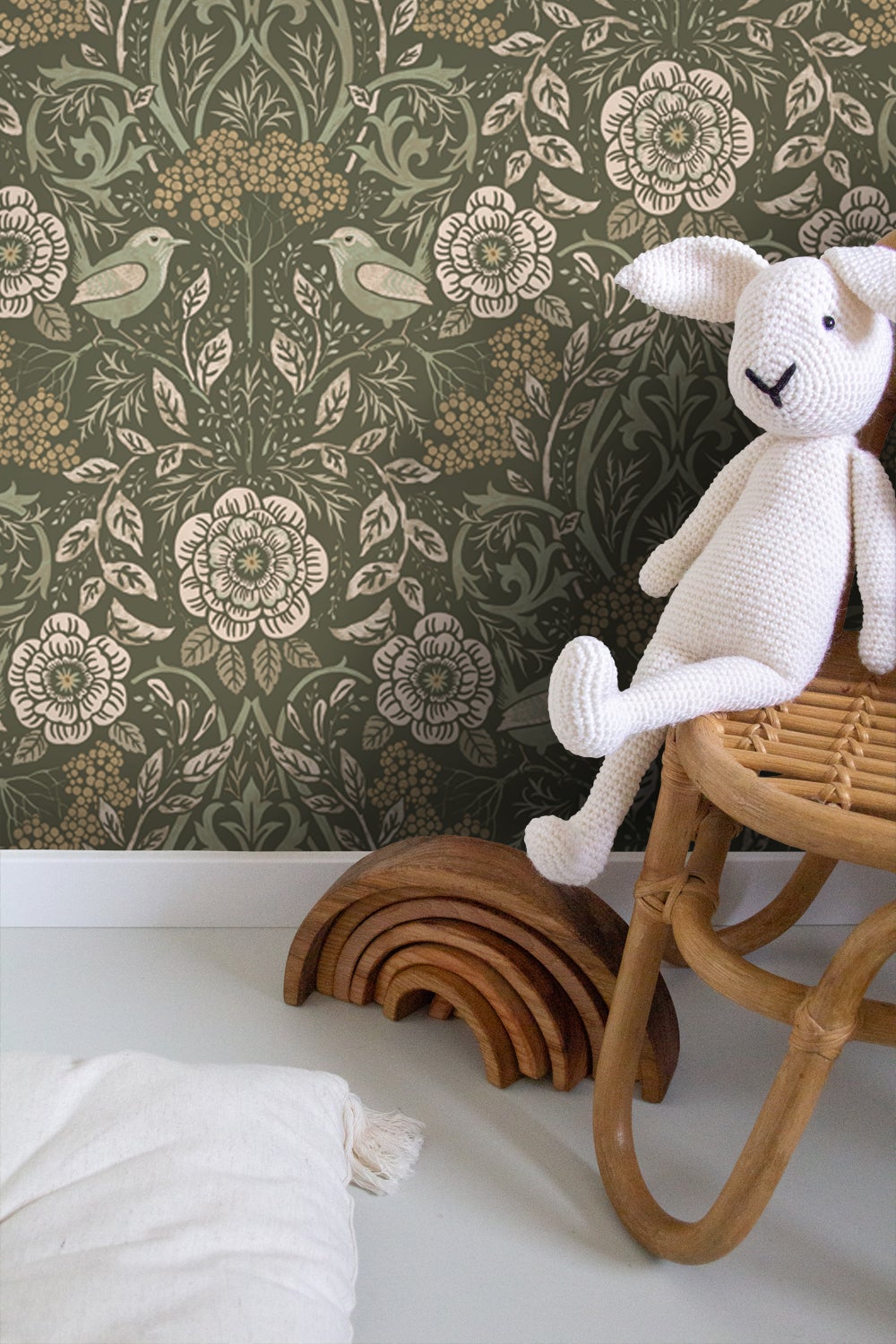 Papier peint fleurs et oiseaux vert foncé - 53 cm x 10.05 m - ESTAhome - 5