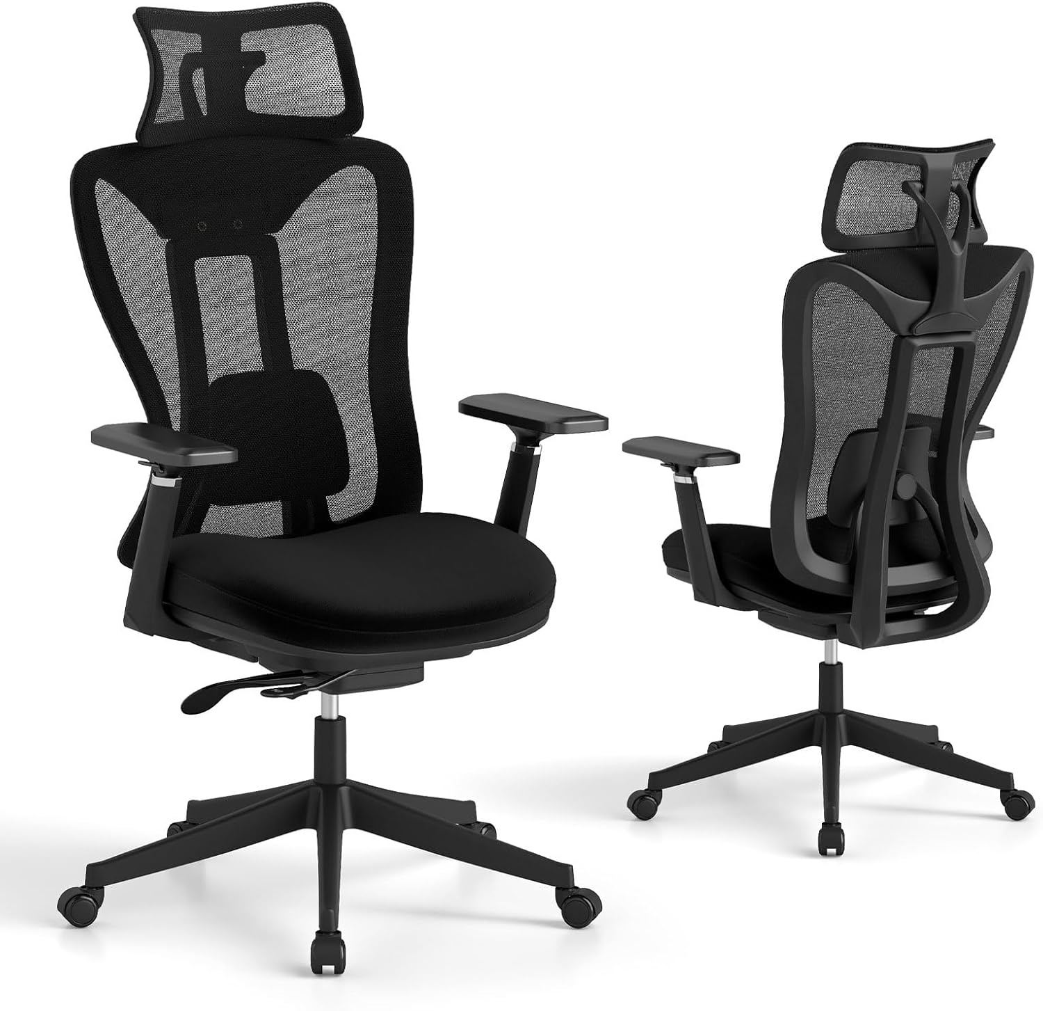 Sedia da ufficio con cuscino in spugna, con/senza braccioli - Set di 2 Pezzi Nero