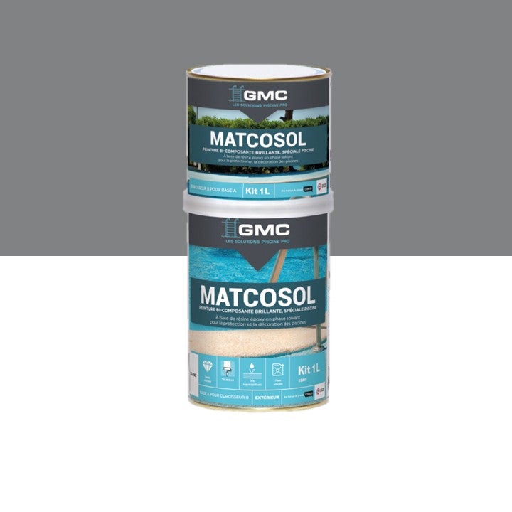 PEINTURE PISCINE MATCOSOL GRIS 1L -Résine epoxy bi- Composant grande résistance au chlore- GMC - 6