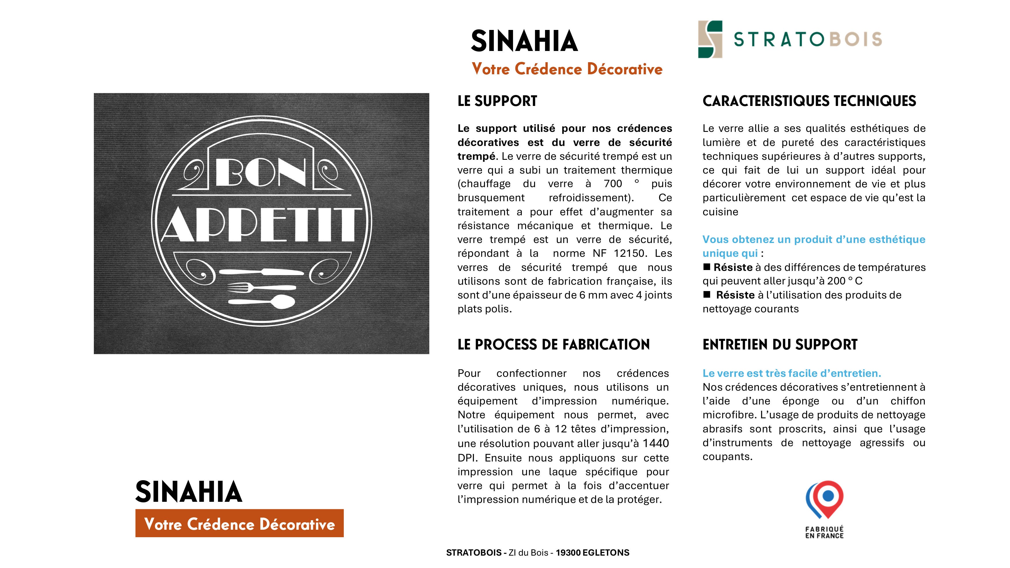 Crédence décorative SINAHIA slogan style bistro 900mmx700mm Ep 6mm verre securit - 6