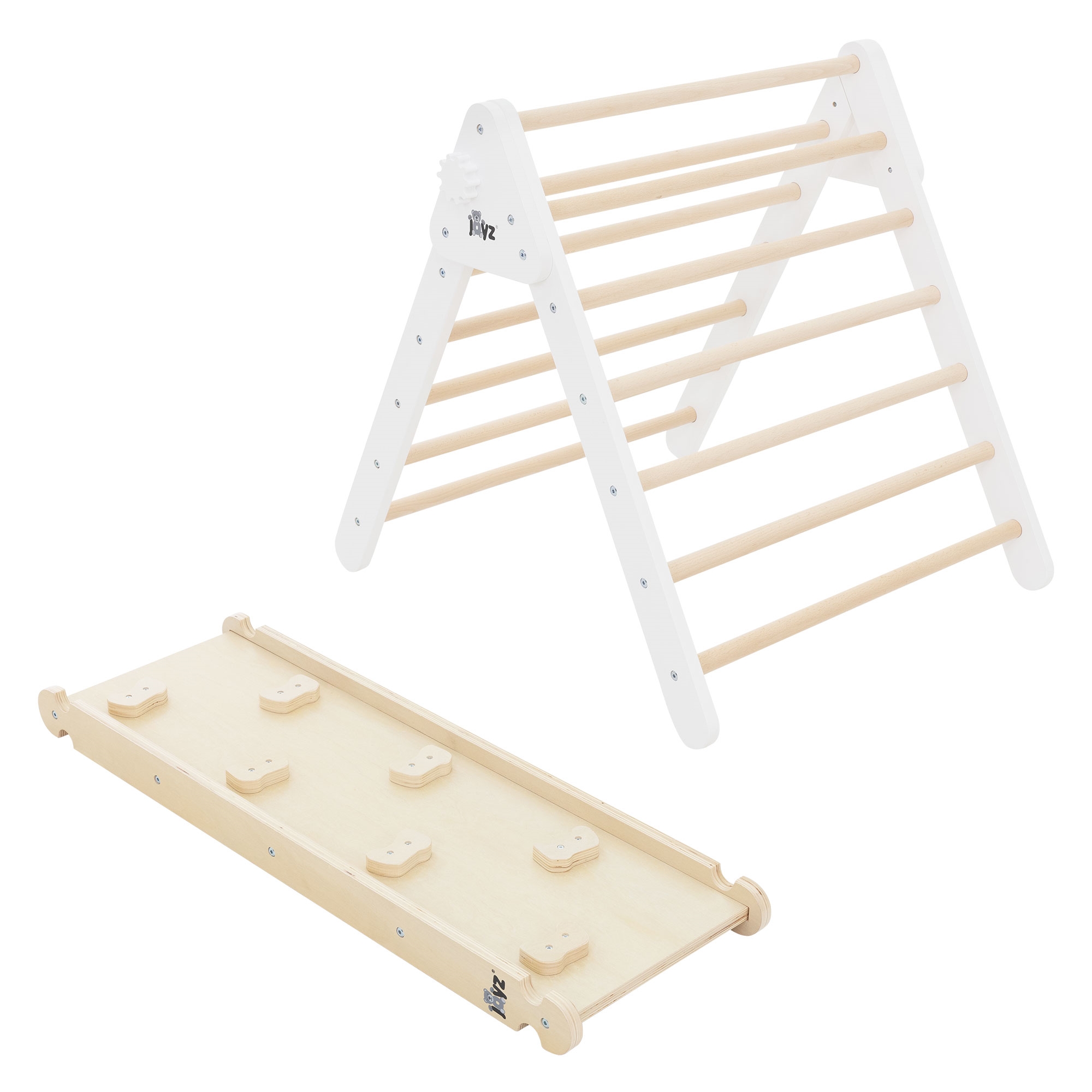 Triangolo da arrampicata con scivolo e parete da arrampicata Bianco