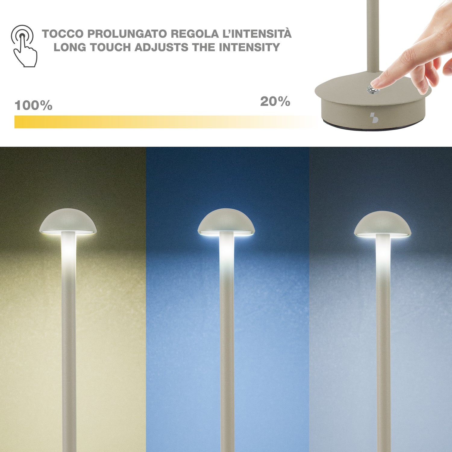 BEPER P207ILI152 Lampada da Tavolo Ricaricabile senza fili, 3 Tonalità di colore, Intensità Regolabile, USB Type-C Inclusa - 4