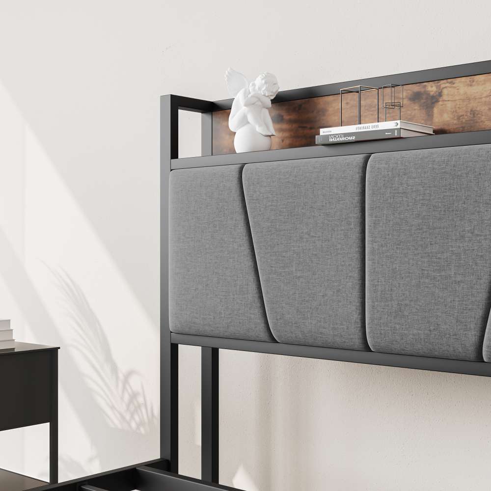 Rama łóżka 120×200 cm z inteligentnymi diodami LED, schowkiem i portami USB – solidna metalowa konstrukcja, cicha praca i łatwy montaż - 7