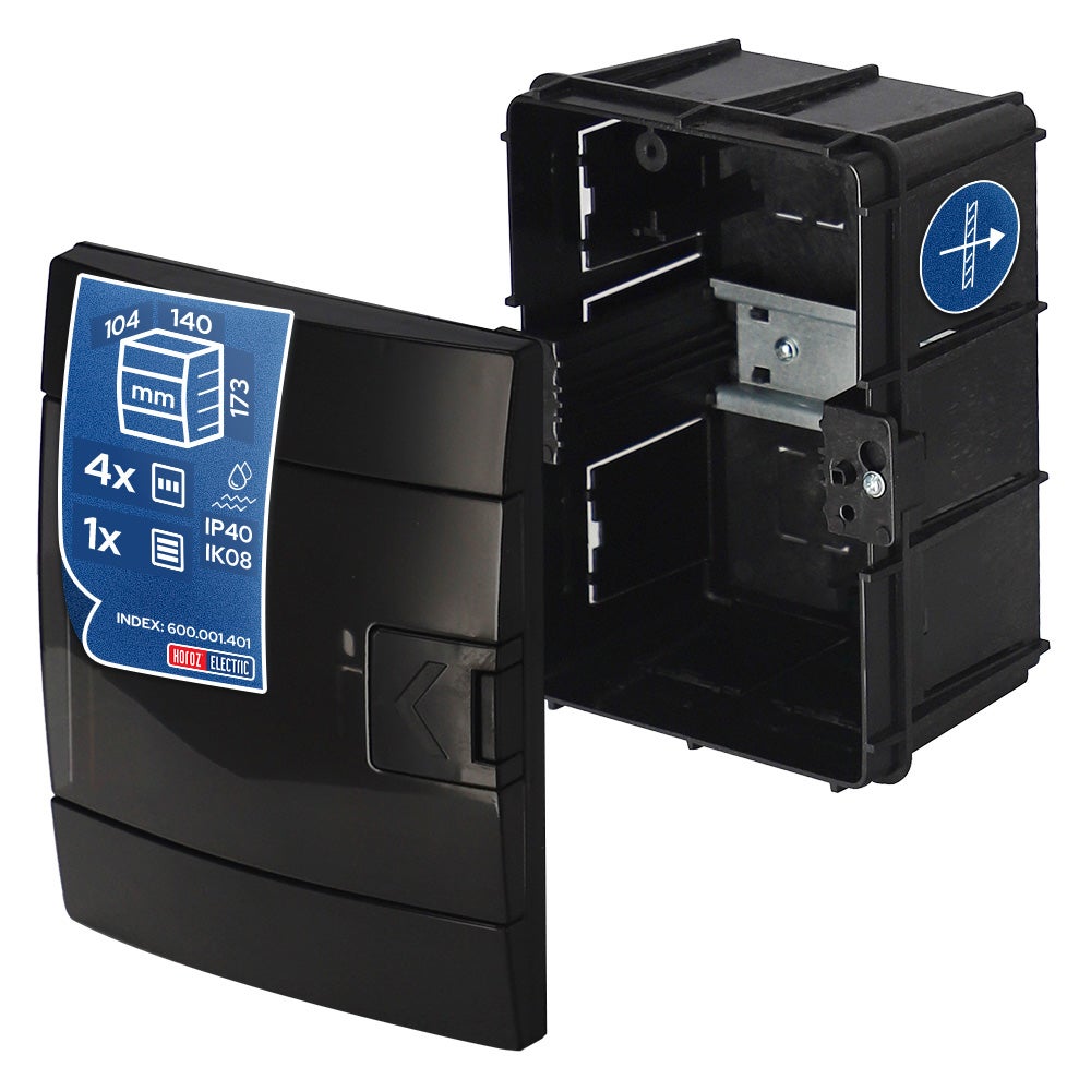 Rozdzielnica elektryczna podtynkowa 4-modułowa czarna dymna 140x173x104mm HOROZ ELECTRIC