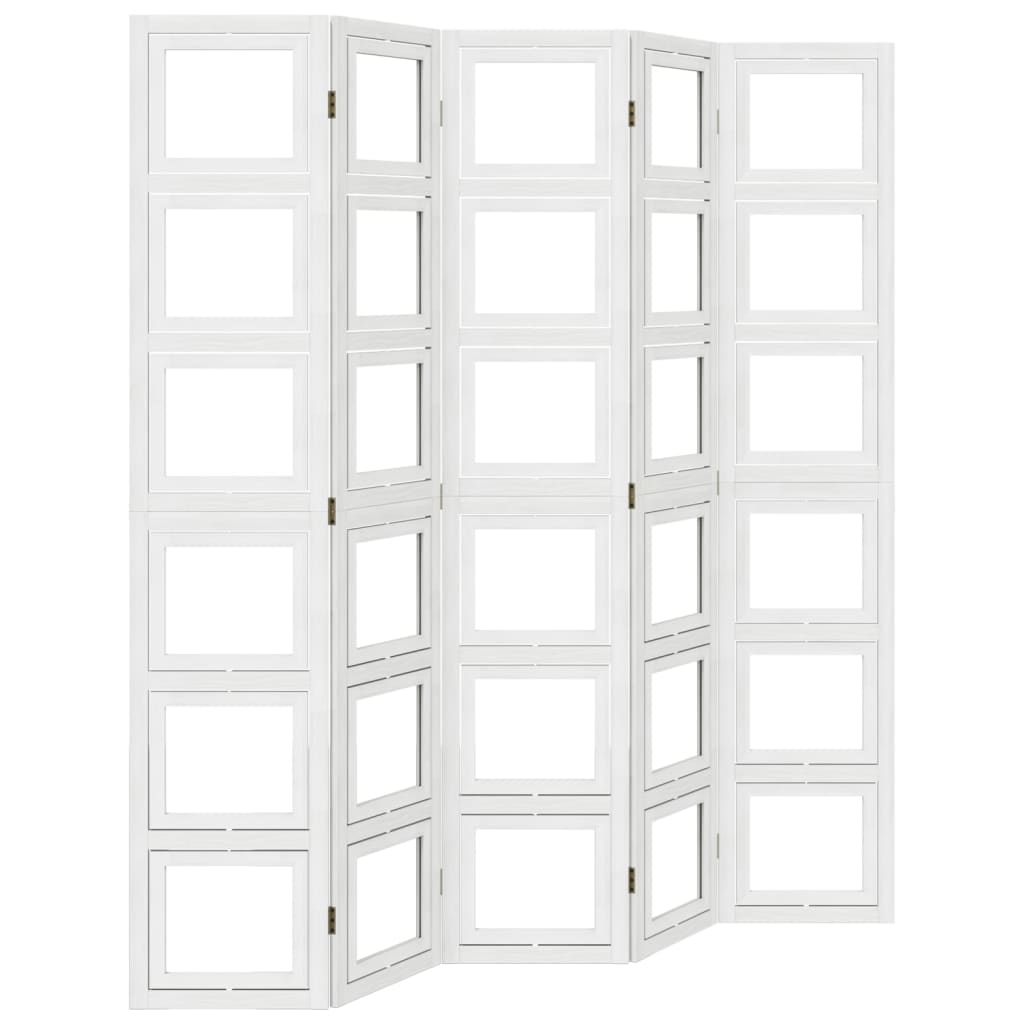 Biombo separador de 5 paneles   biombo divisor   paravientos madera maciza paulownia blanco cfw50475
