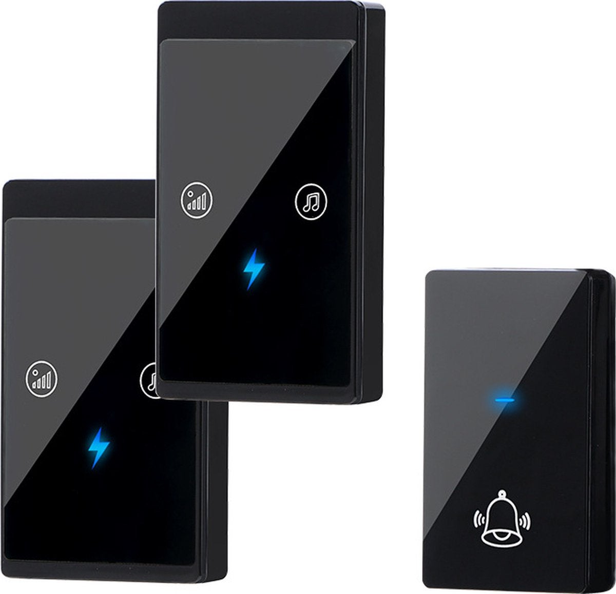 Sonerie wireless, 2 receptoare plug-in, rezistentă la obstacole până la 80 de metri, semnal luminos intermitent, rezistentă la apă IP44