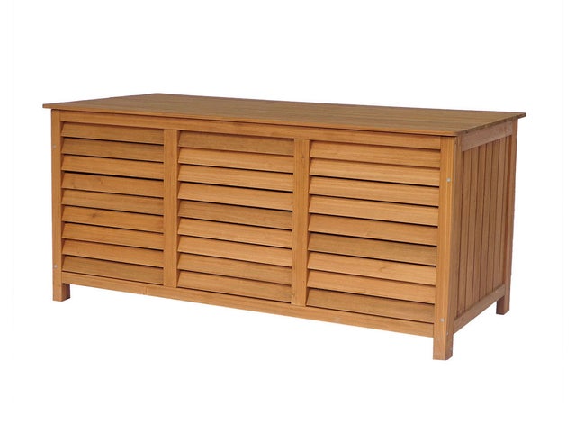 Coffre De Jardin 90 L Marron Texture Bois – Boîte Rangement Étanché Plastique, Verrouillable, Intérieur/Extérieur