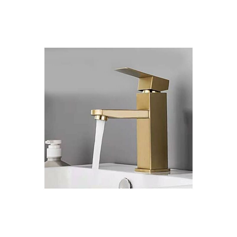 Kran umywalkowy do łazienki w kolorze szczotkowanego złota, węże w zestawie, stal nierdzewna SUS 304