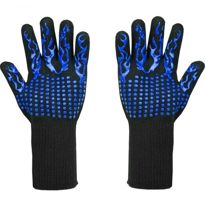 Rękawice do grillowania - Rękawice odporne na ciepło do 800°C - Włókno trudnopalne - 1 para - 33 cm - Niebieskie