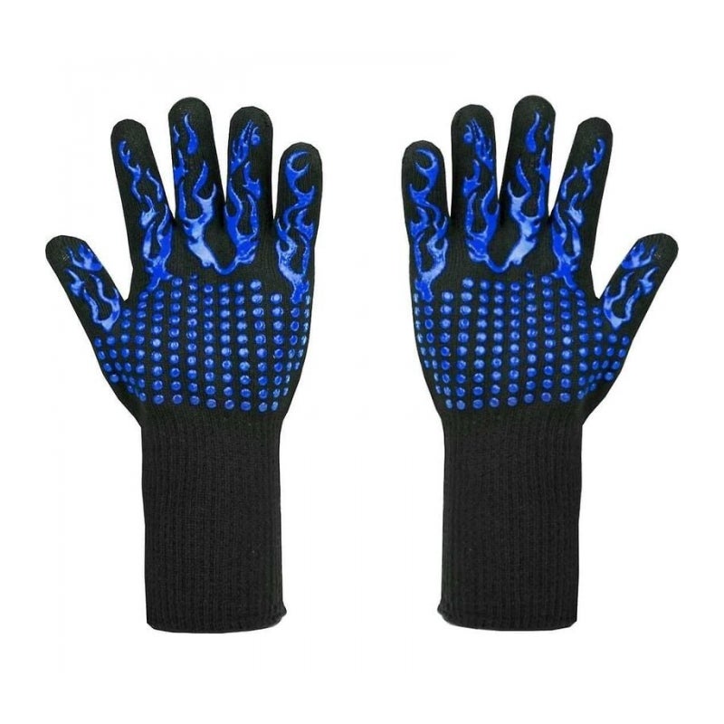 Rękawice do grillowania - Rękawice odporne na ciepło do 800°C - Włókno trudnopalne - 1 para - 33 cm - Niebieskie